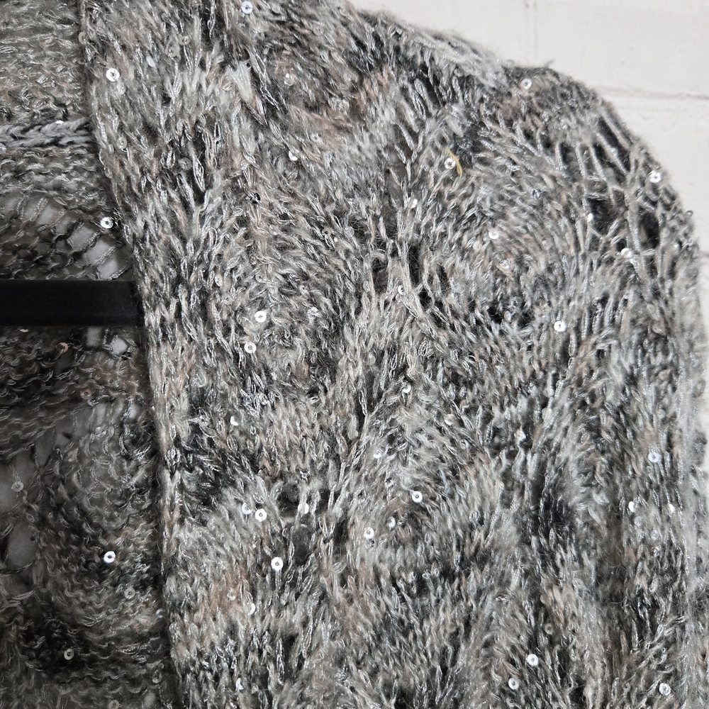 Coldwater Creek Sequin Lace Cardigan MOHAIR Sweater Open Front Knit Gray Sz L - Picture 2 of 8